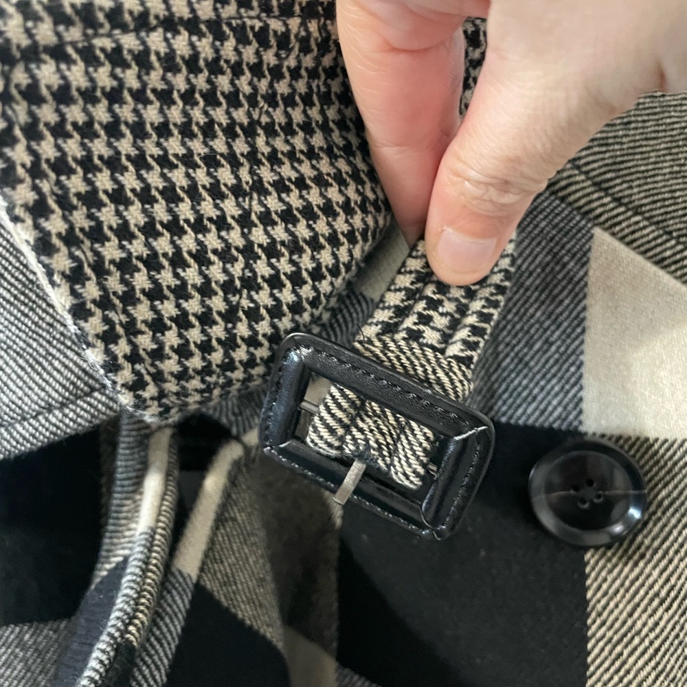 Banana Republic NWT Italian Double-Faced Wool Buffalo Plaid Trench Coat Sz Med P - Picture 7 of 15